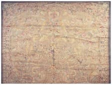 1920s Beige Field Floral Classic European Savonnerie Aubusson Large Oversize Rug