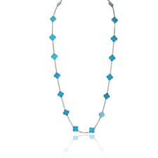 Van Cleef & Arpels Alhambra 18K White Gold 20 Motif Turquoise Necklace