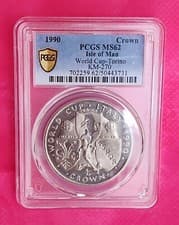 1990. 1 Crown World Cup Coin. PCGS MS 62. 🤗.